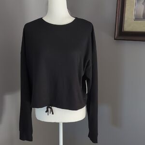 Cinch Waist Black Cropped Sweatshirt